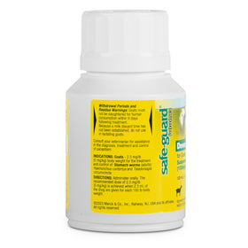 SAFE-GUARD fenbendazole liquid label with dosage guidance.