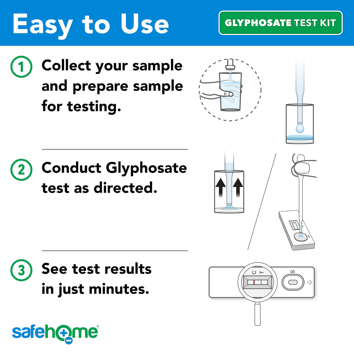 Safe Home glyphosate test kit soil sample setup for garden testing
