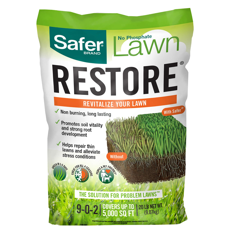 Safer Brand Lawn Restore bag ready for easy lawn treatment and wide coverage.