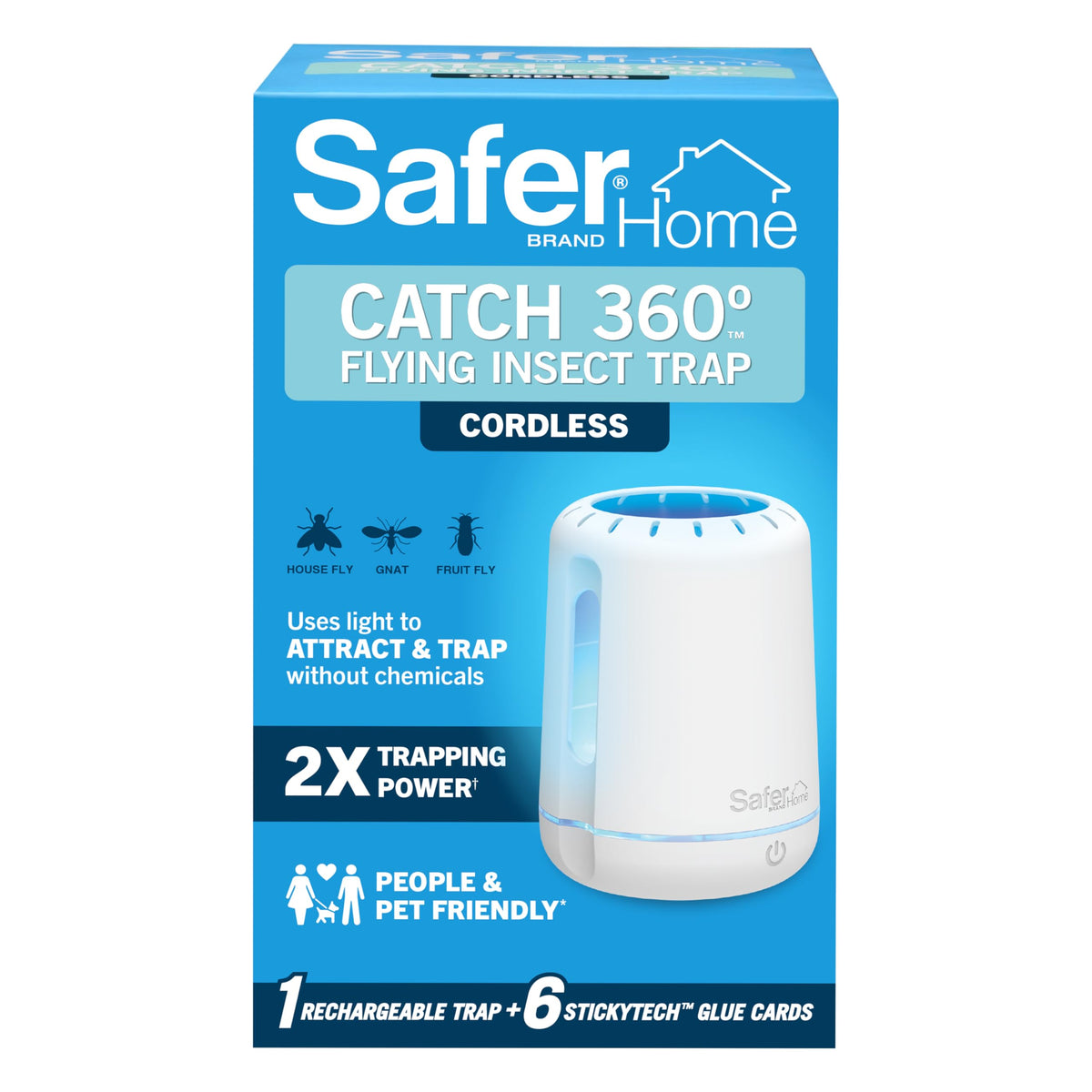Safer Home Catch 360° UV LED attraction drawing flying insects indoors.