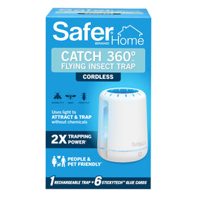 Safer Home Catch 360° UV LED attraction drawing flying insects indoors.