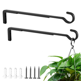 Saffruff 12-inch black iron plant hanger for durable outdoor display of baskets.
