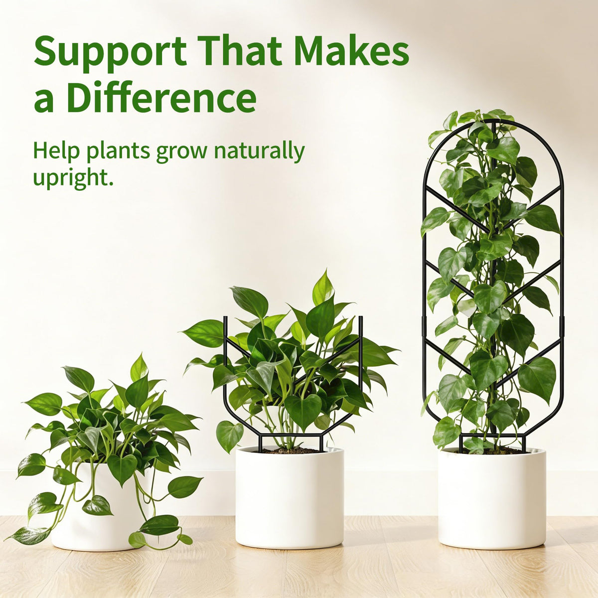 Easy-install design: Saffruff trellis anchors in soil for instant support.