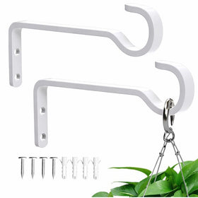 Saffruff 6-inch white plant hanger wall mount secures outdoor baskets.
