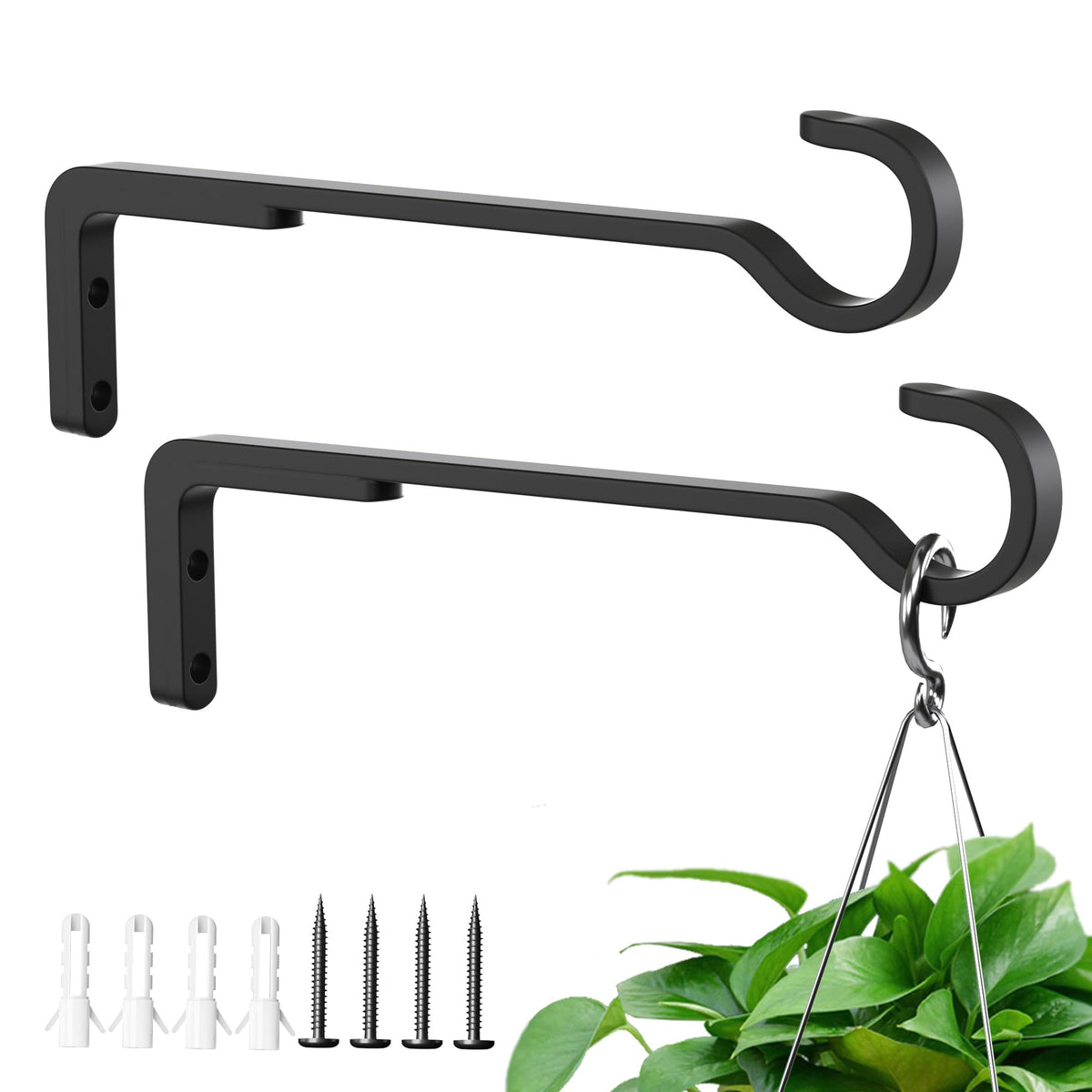 Saffruff 8-inch outdoor plant hanger shows sturdy iron construction for secure garden displays.