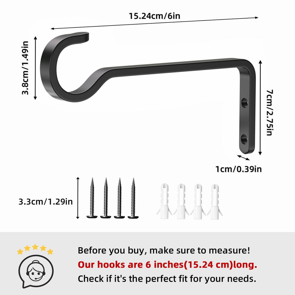 Saffruff iron plant hanger for outdoor mounting, rust-resistant and durable