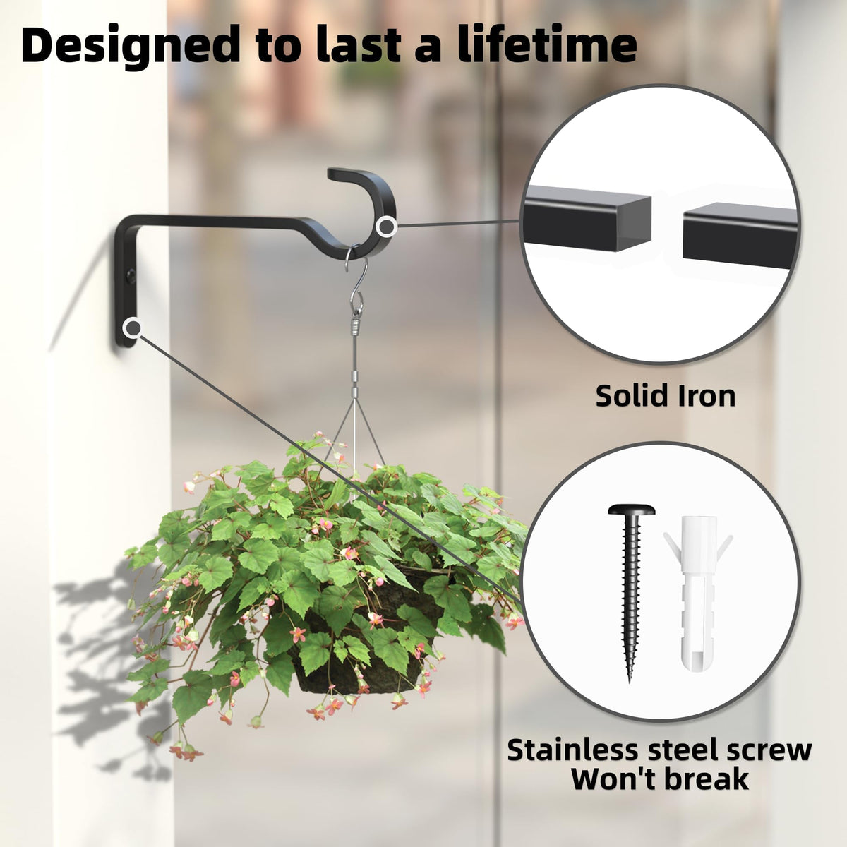 Saffruff plant hook includes stainless screws, easy quick installation