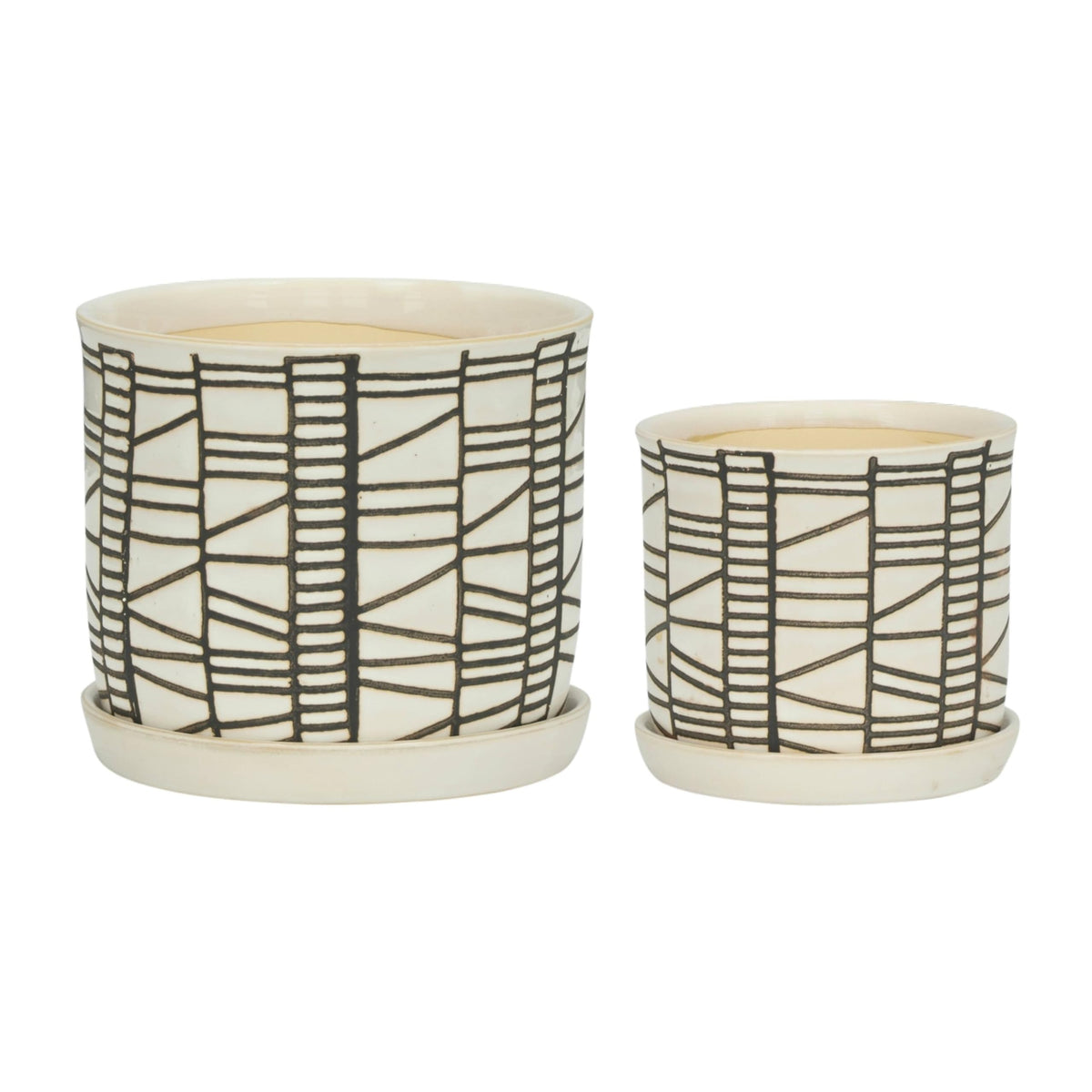 Sagebrook Home geometric planter 6-inch ivory on a shelf, perfect indoor display.