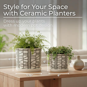 Sagebrook Home geometric planter 8-inch ivory shown with lush greenery.