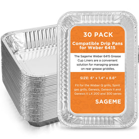 Sageme 30-pack drip pans for Weber grills ready for quick replacement.