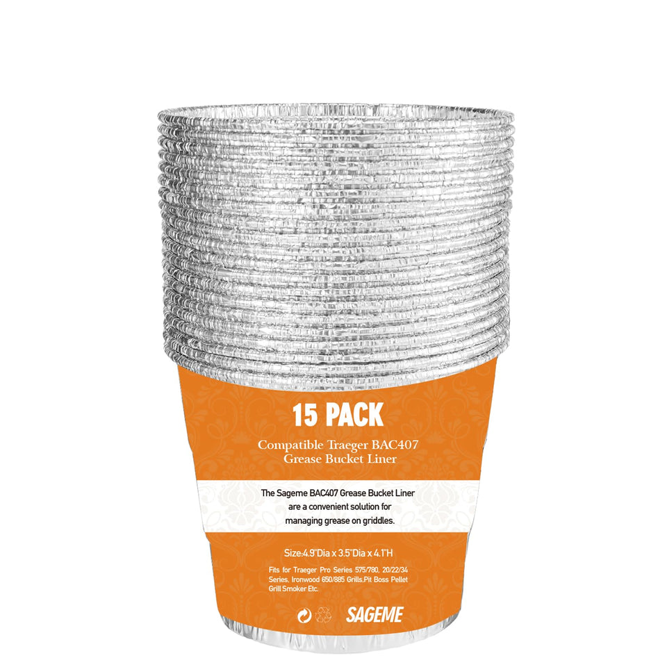 Sageme grease bucket liner 15-pack for quick cleanup and mess-free grilling.