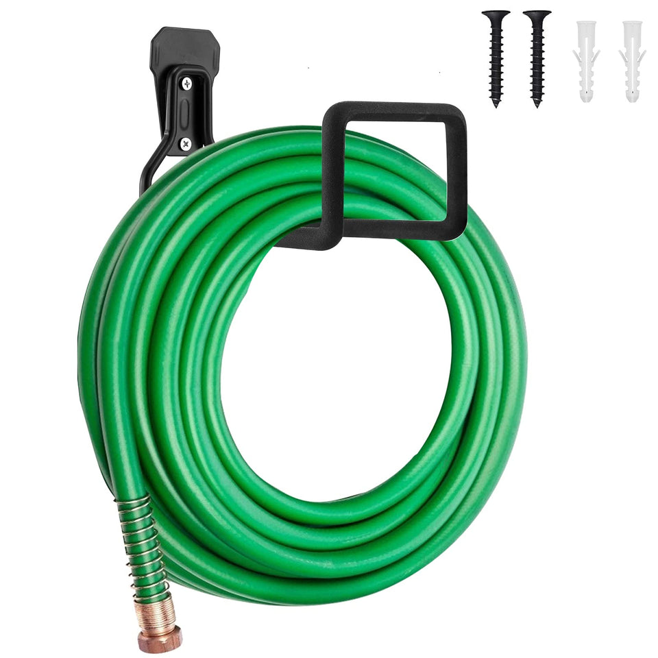 Sageme Hose Hanger wall mount keeps garden hose neatly stored and ready.