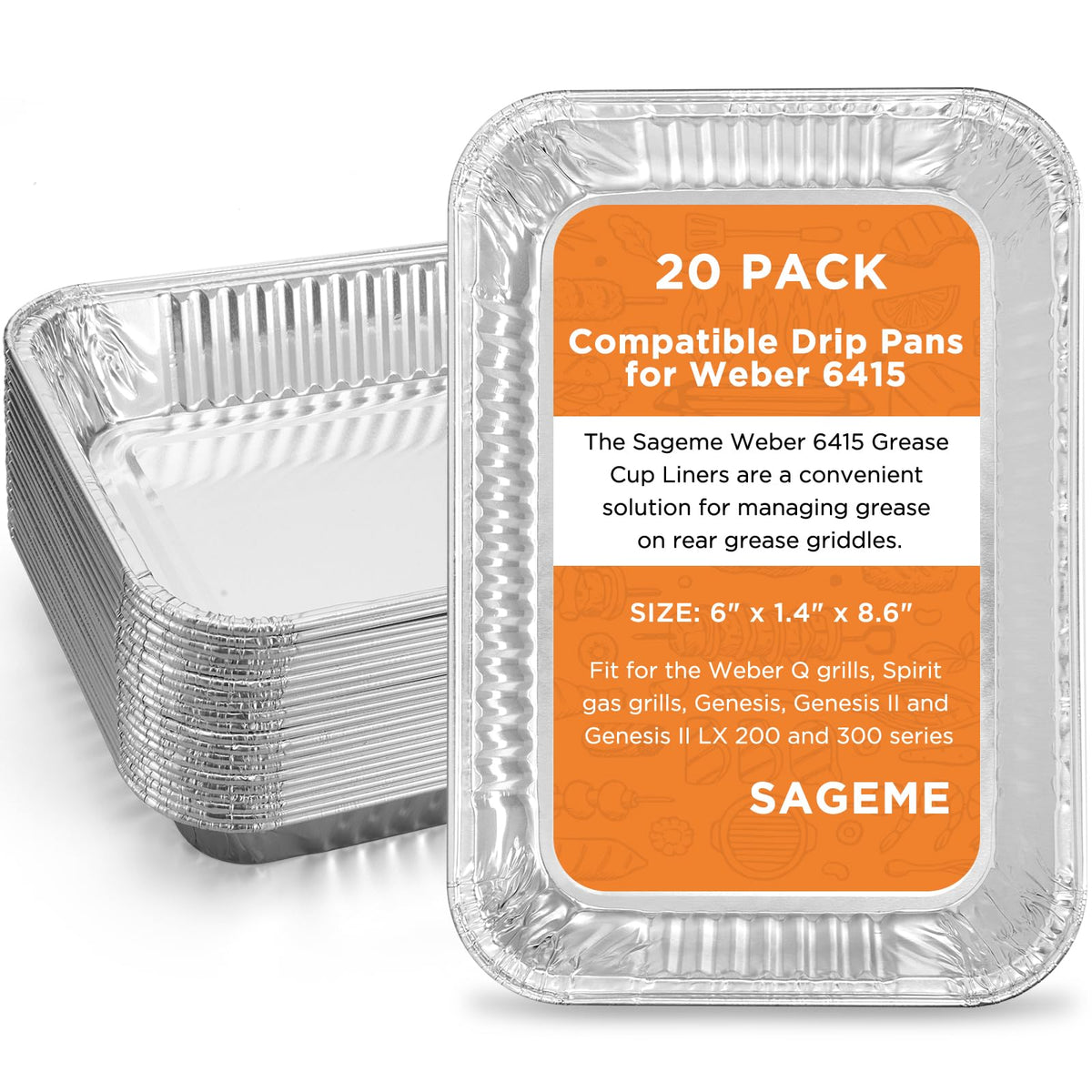 Sageme 6415 drip pan pack ready for Weber grilling to simplify cleanup.
