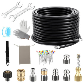 SAGEWOLF Sewer Jetter Kit 50ft hose enables thorough clog cleaning.