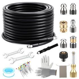 SAGEWOLF sewer jetter kit components laid out for quick setup.