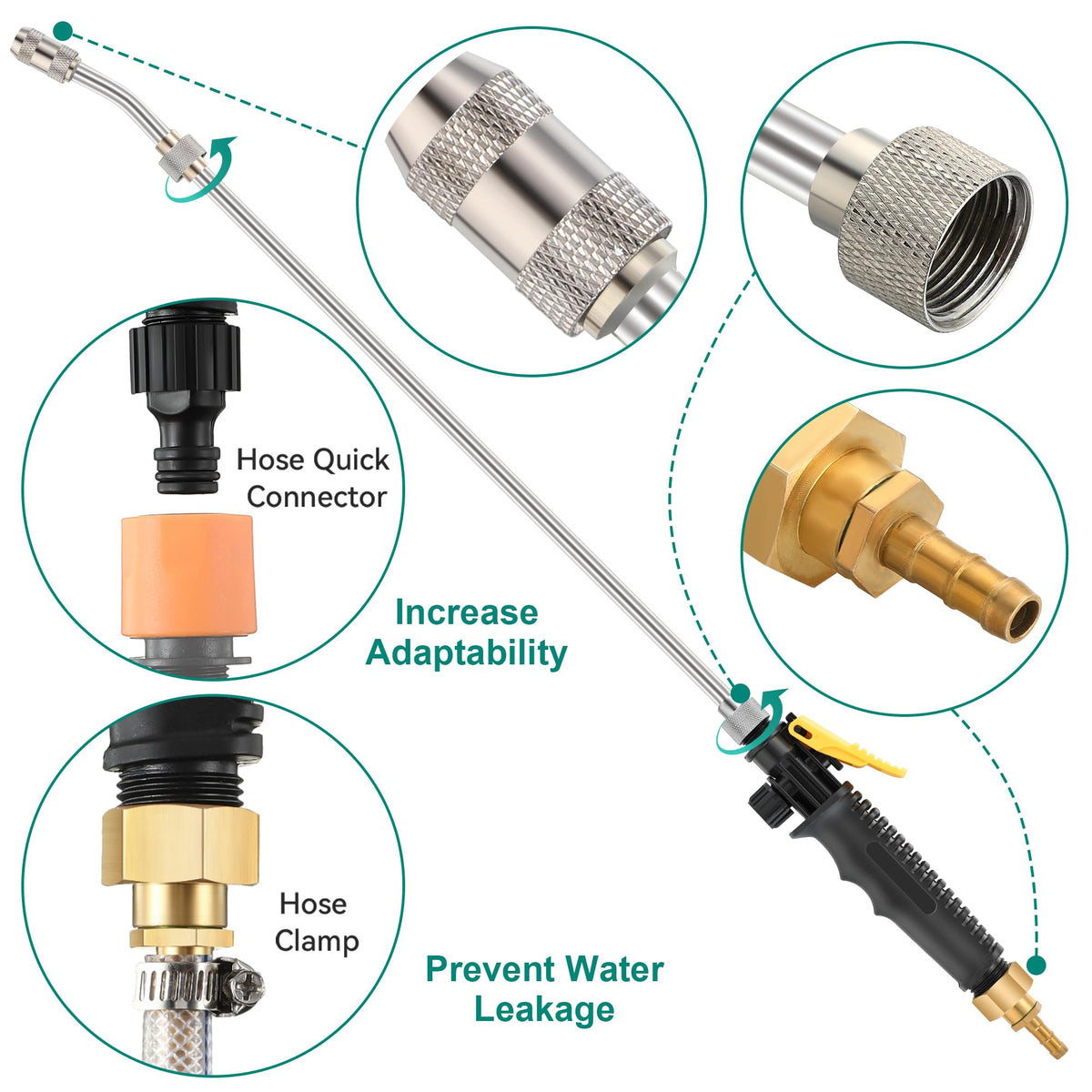 Brass barb 3-8 hose connector on Saillong wand ensures compatibility