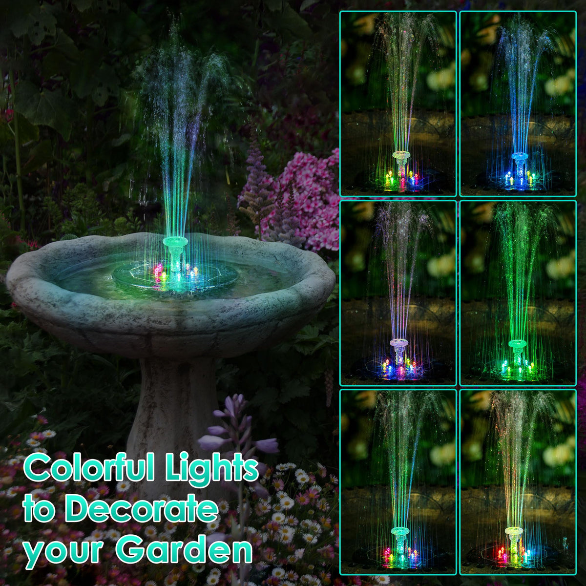 Saillong floating fountain pump provides portable, easy-to-move garden water features.