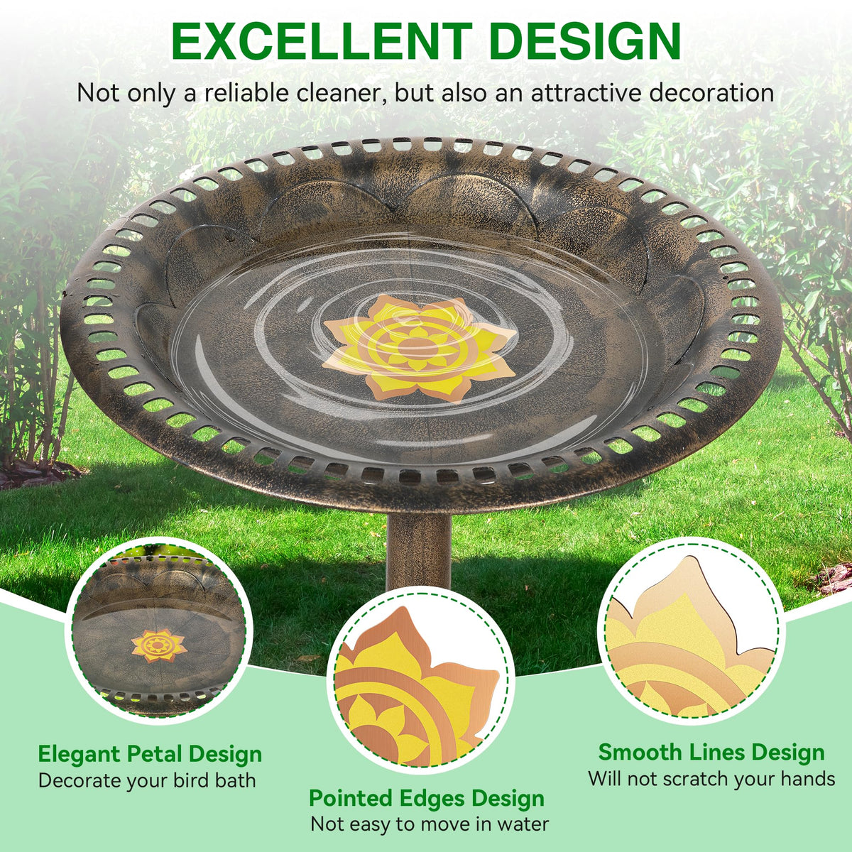 Saillong nearly four-inch copper disk fits most bird baths for even coverage.