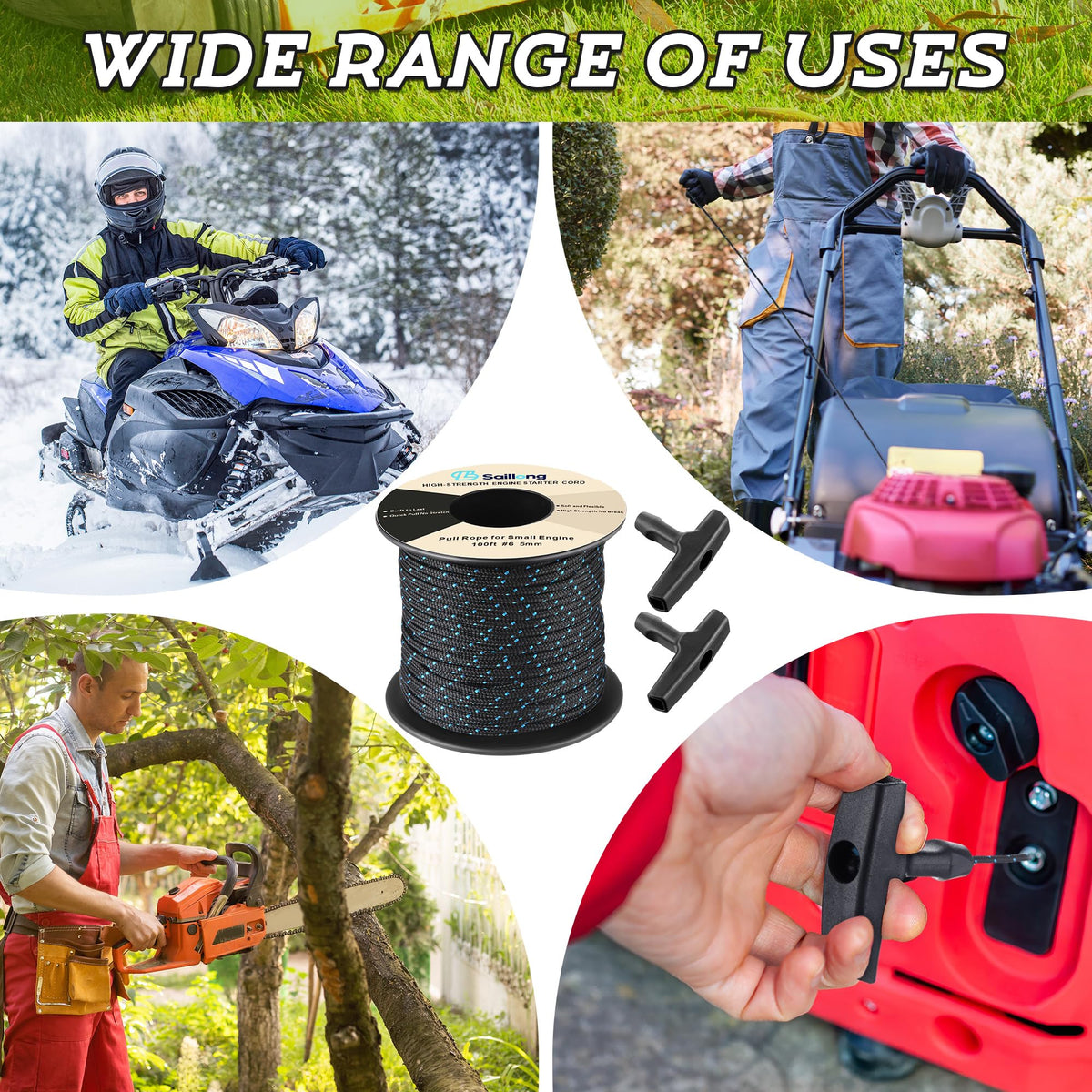 Saillong garden and mower rope versatile for multiple tools.