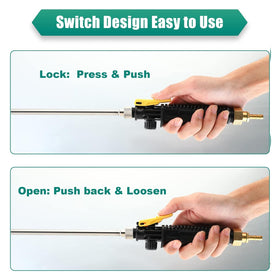 Saillong wand with lockable switch enables consistent, hands-free spraying when needed.