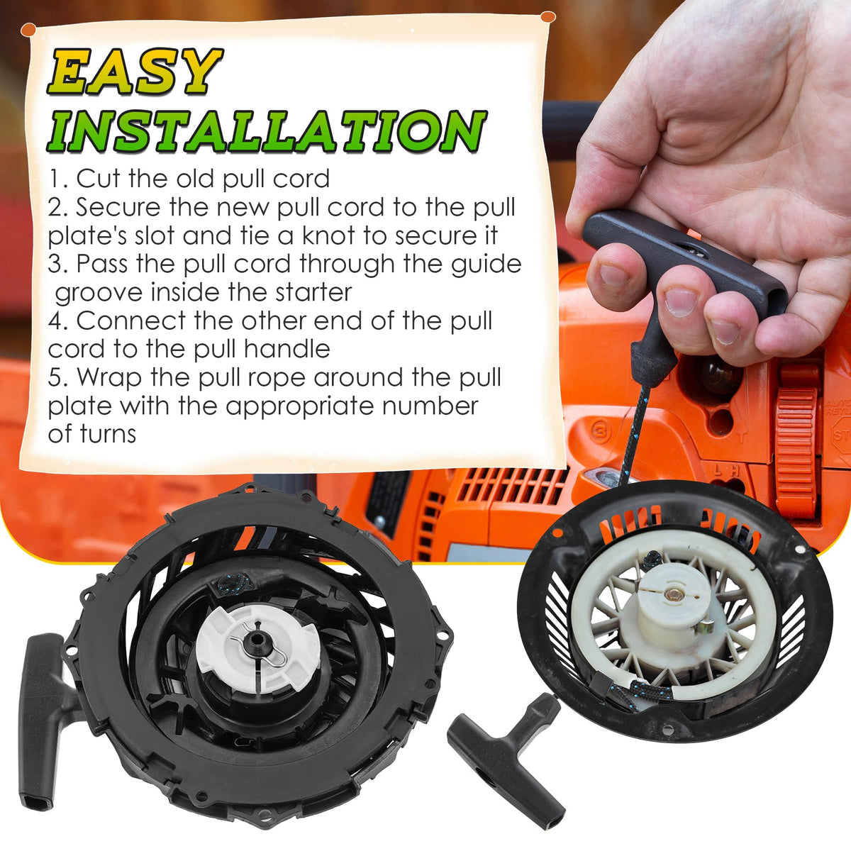 Saillong replacement pull rope fits a range of lawn tools.