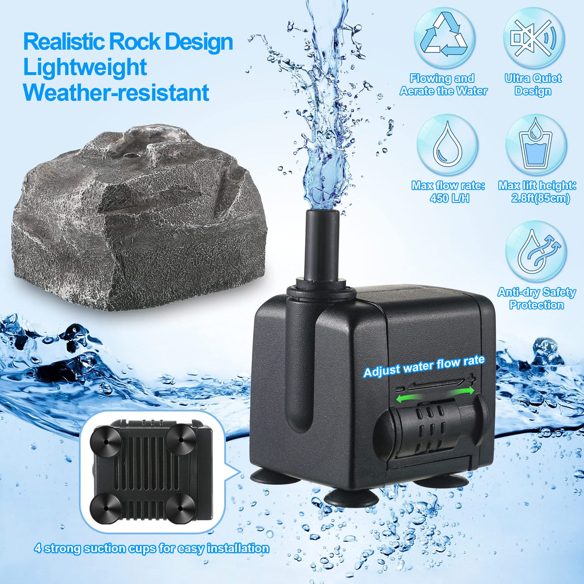 Saillong rock waterfall designed for aquariums brings motion to a tank.