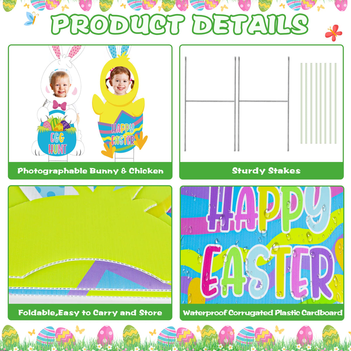Sakayo bunny and chick yard sign setup enhances lawn displays and festive photo moments.