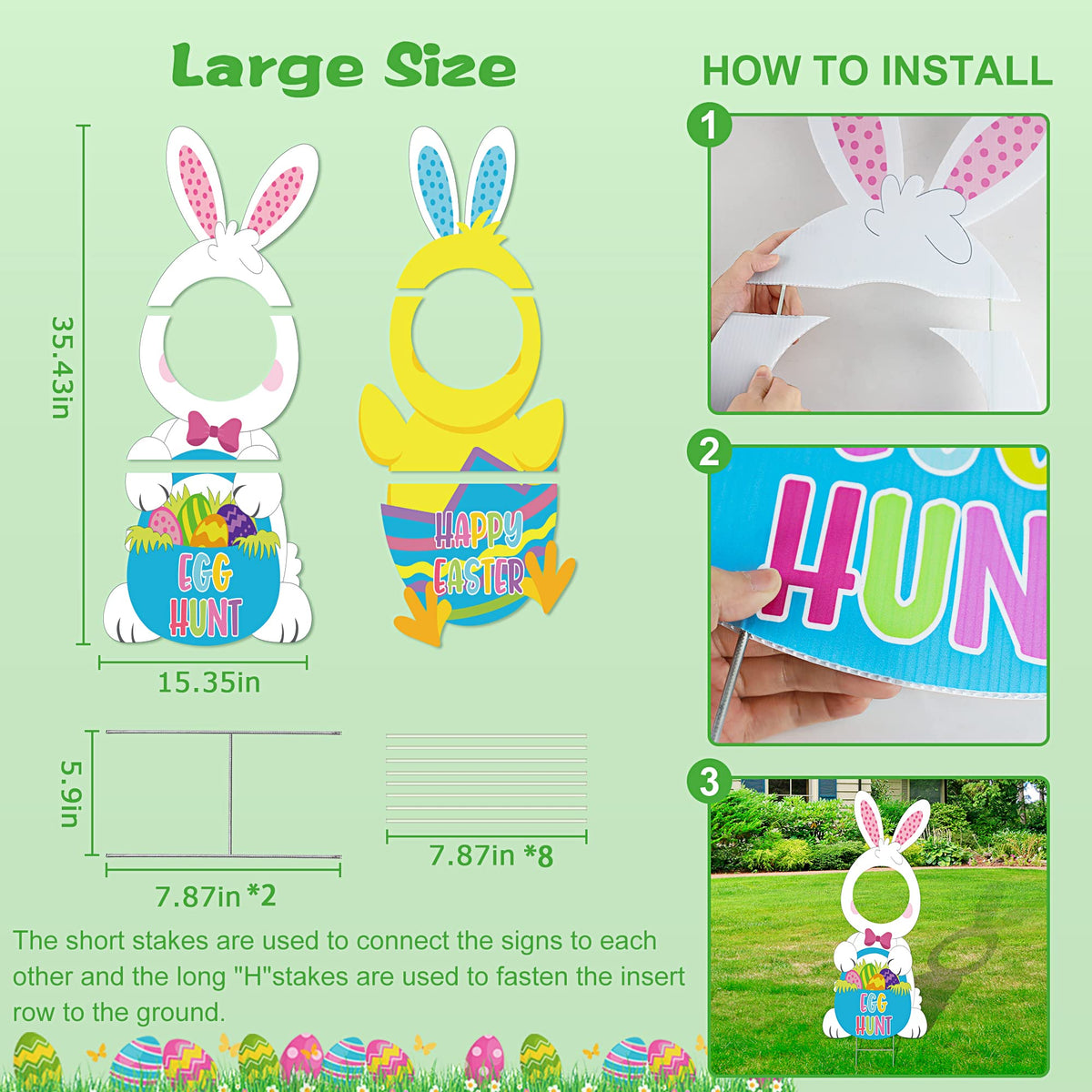 Sakayo Easter chick yard sign with stakes ideal for egg hunts and garden decor.