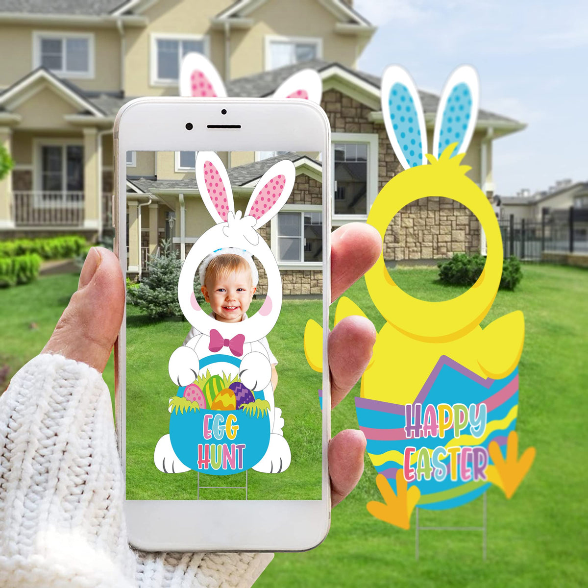 Sakayo Easter eggs backdrop yard sign creates colorful focal points for gatherings.