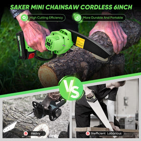 Saker 6-inch chainsaw with battery and charger for ready use