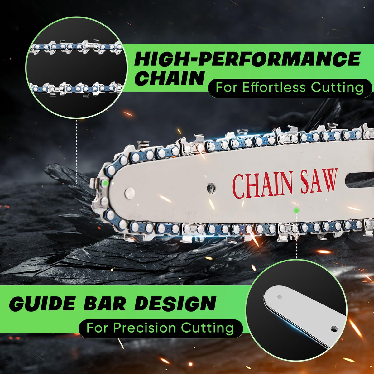Saker mini chainsaw safety lock and splash guard in action