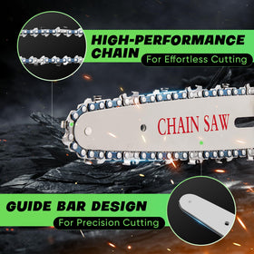 Saker mini chainsaw safety lock and splash guard in action