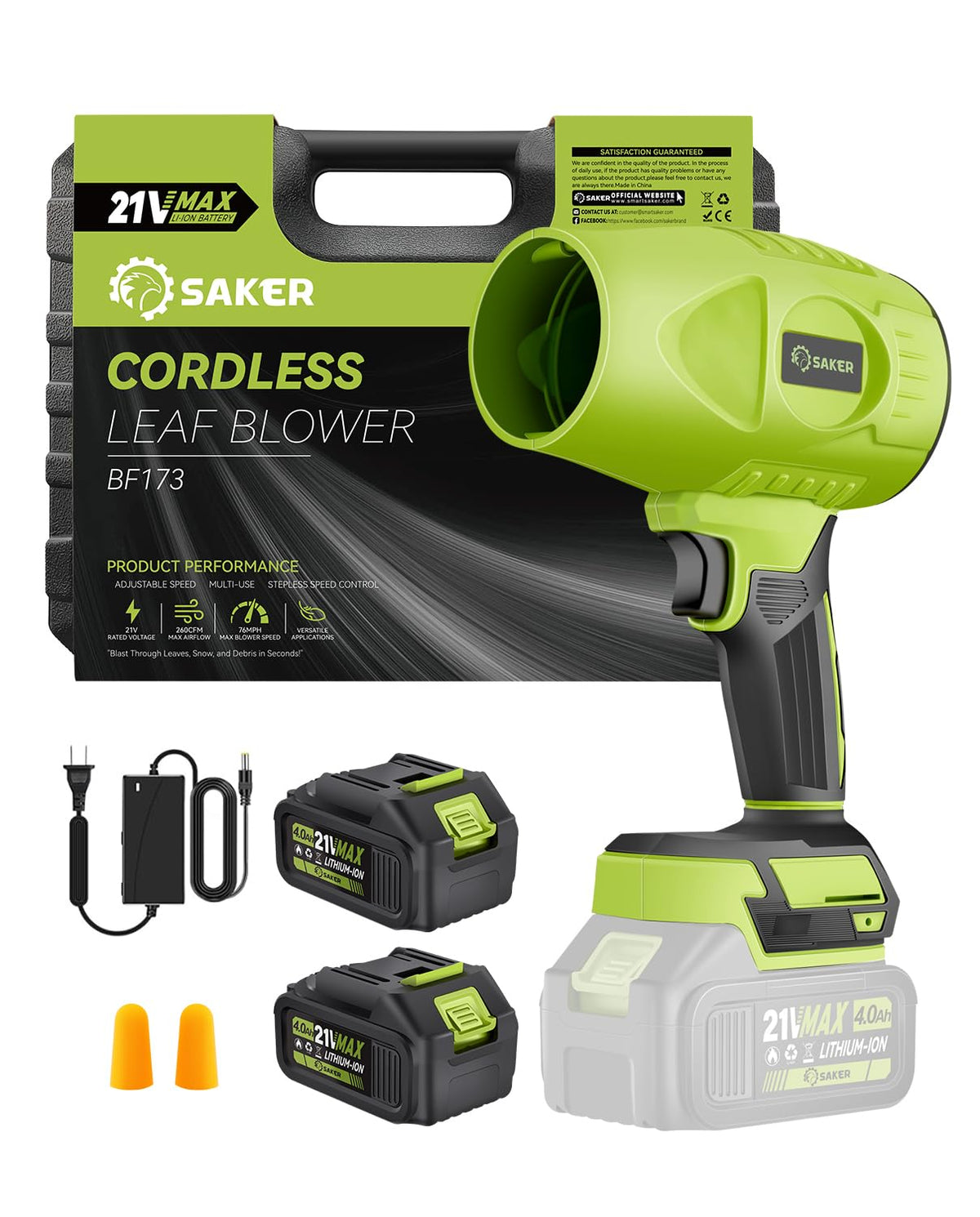 Saker cordless leaf blower compact design for easy handling and storage.