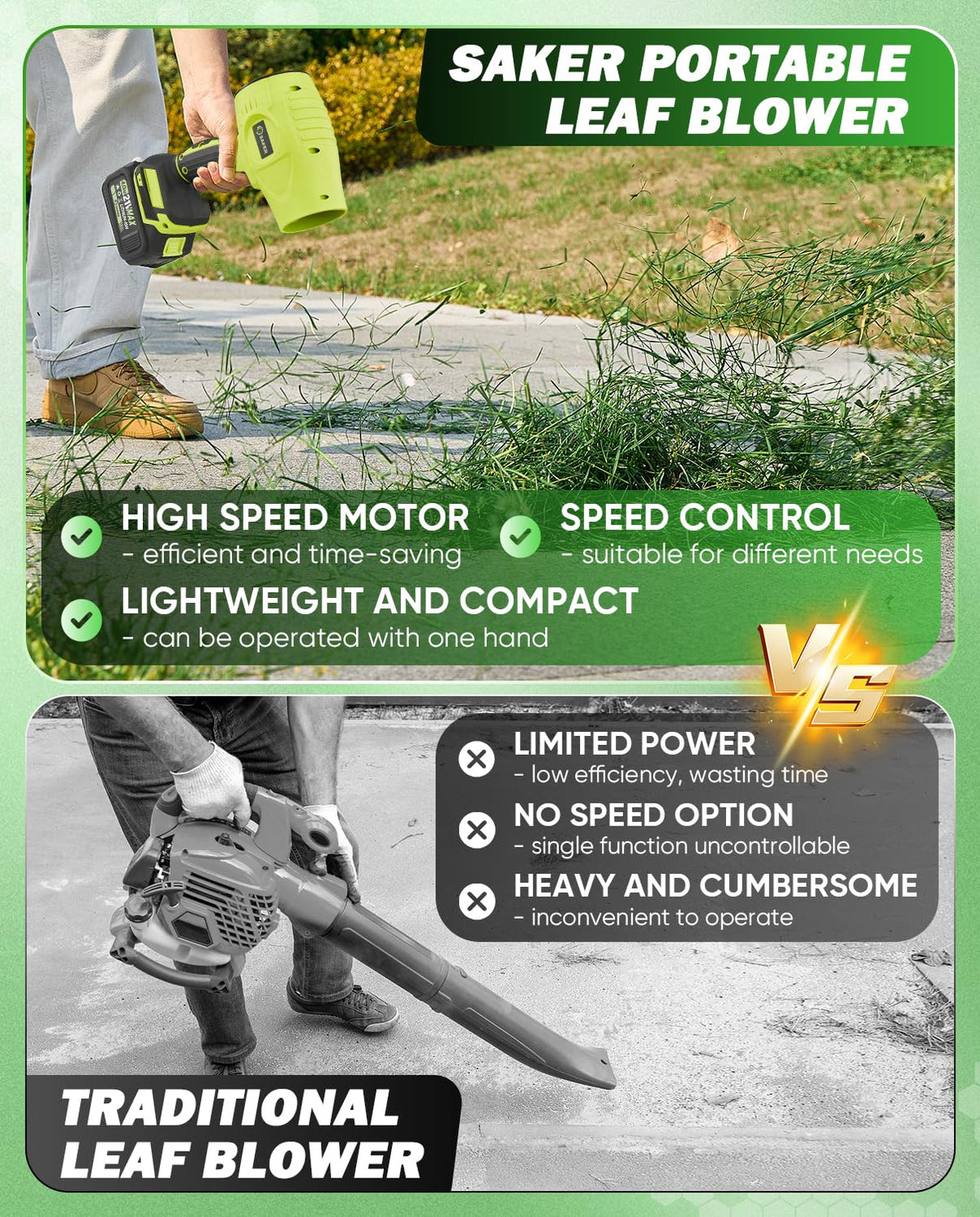 Dual 21V 4000mAh batteries provide extended cordless operation.