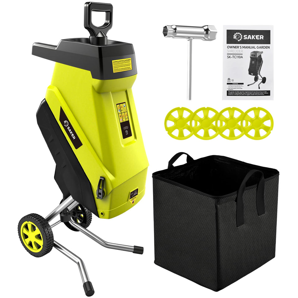Saker electric wood chipper cutting branches for a cleaner yard