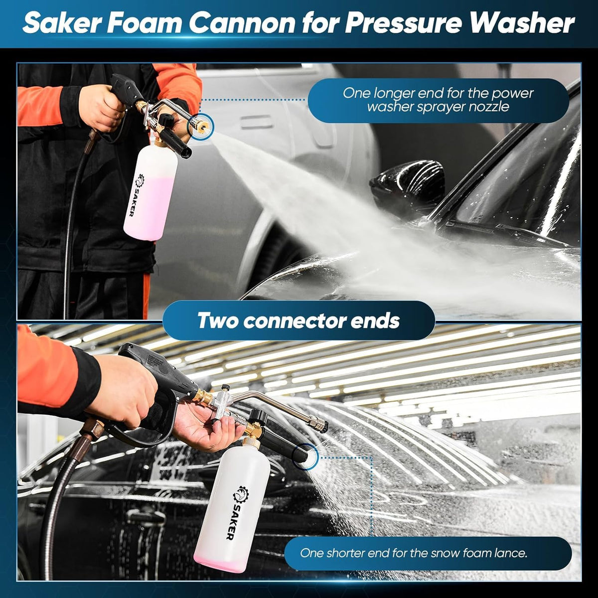 Saker five nozzles set provides versatile angles for various surfaces.