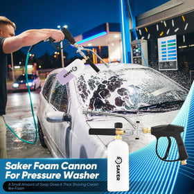 Saker four-piece cleaning set includes gun, bottle, and five nozzles.