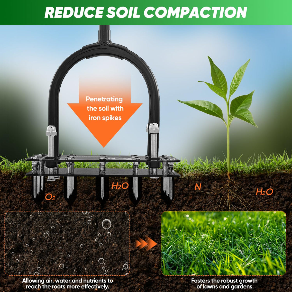 Saker aerator adjustable-height handle for comfortable operation