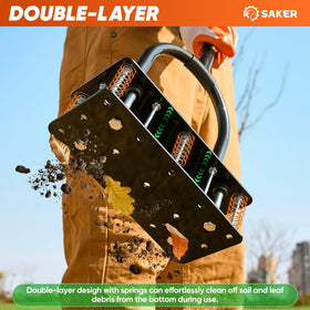 Saker aerator's double-layer spring system ejects soil for smoother operation.