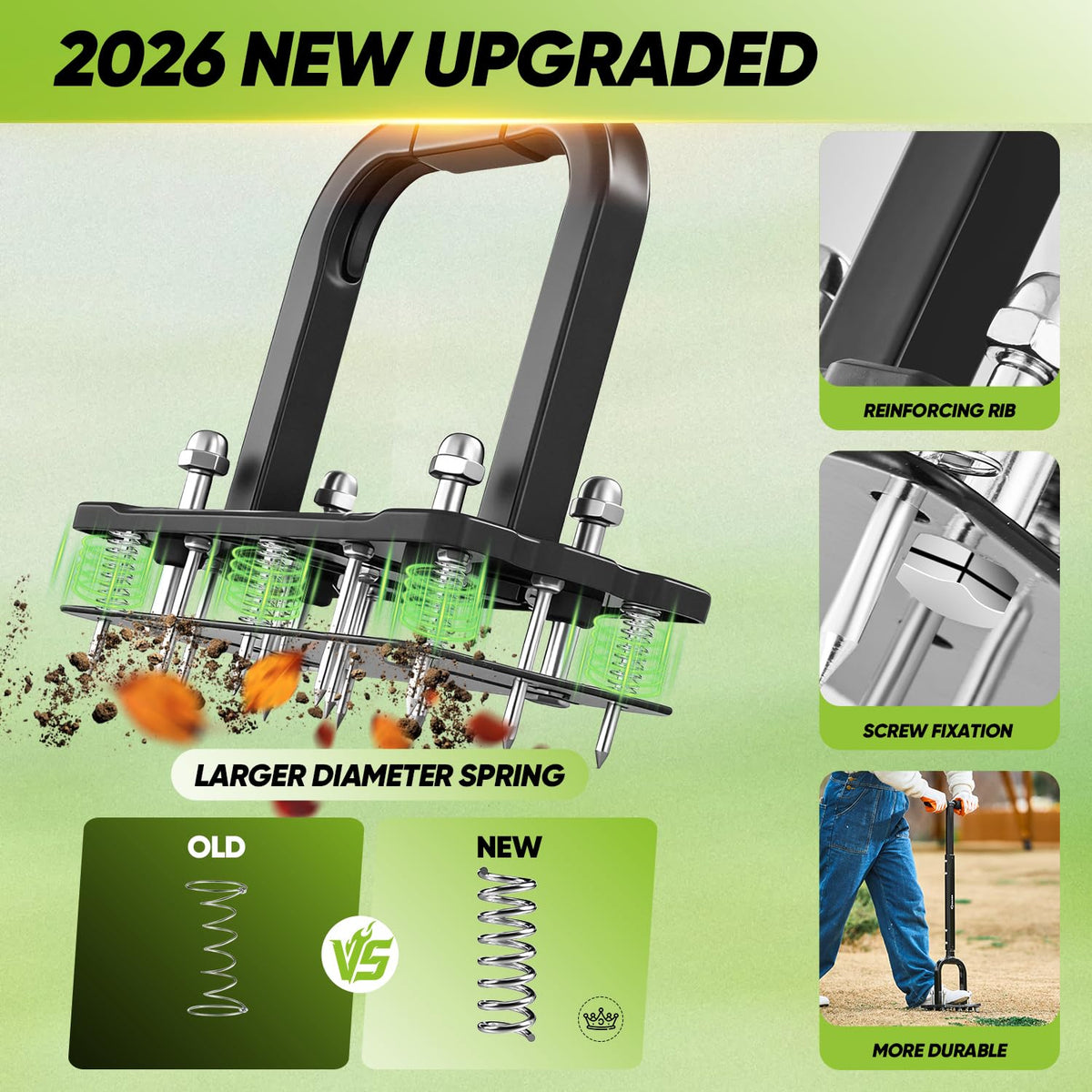 Saker lawn aerator foot pedal assembly shown for stable operation.