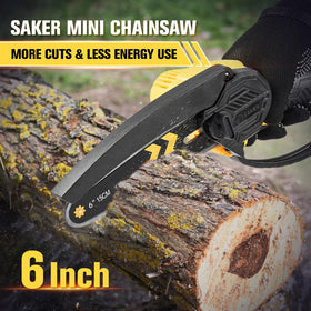 Saker mini chainsaw 6-inch bar in action for fast cutting