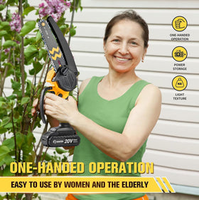 Saker mini chainsaw pruning branch cut demonstrates versatile yard work