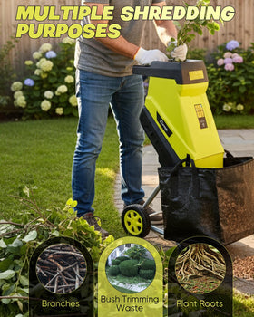 Saker portable chipper on 7-inch wheels for easy mobility
