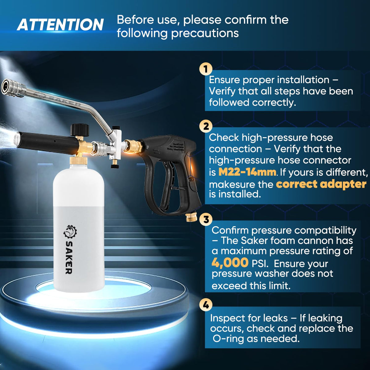 Saker pressure washer gun enables precise control during exterior cleaning.