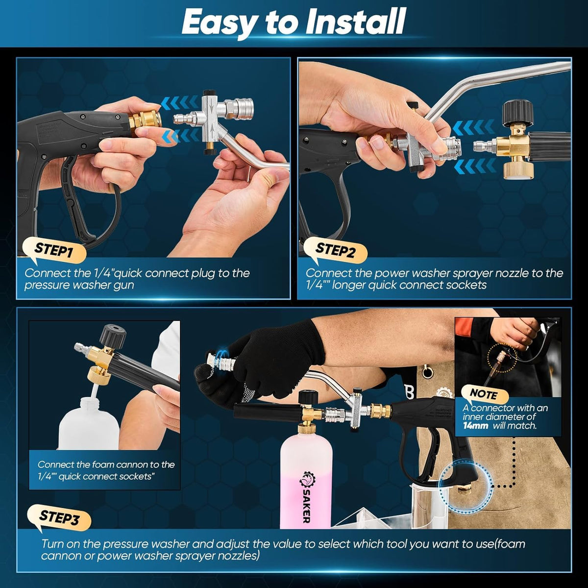 Saker quick-connect wand attachment enables fast setup between tasks.