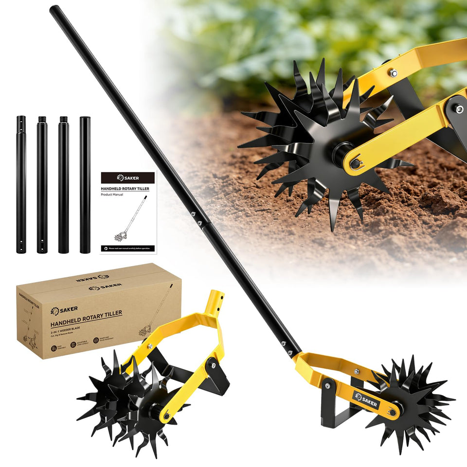 Saker rotary cultivator with 3 blades for efficient soil tilling in tight beds