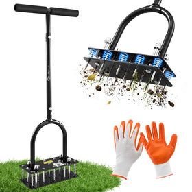 SakerPlus aerator with foot pedal for stable operation on lawns.