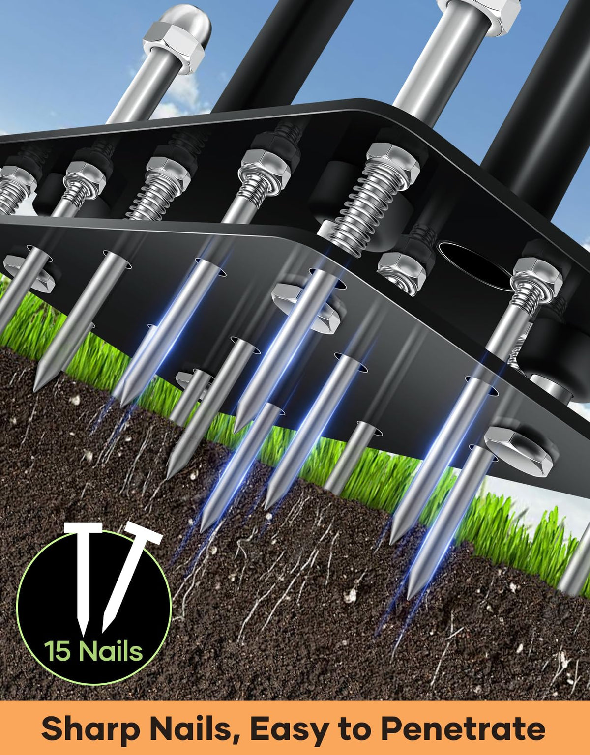 SakerPlus tool features reinforced footplate for stability during aeration