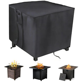 Saking fire pit cover with waterproof undercoating protecting a 30x30 inch table