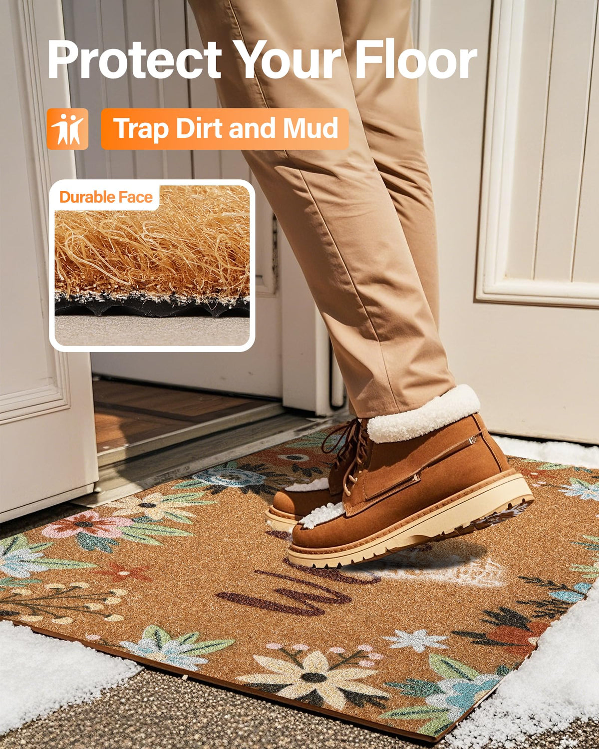 SAKSUN artificial coir dirt trap mat protects floors by catching dirt